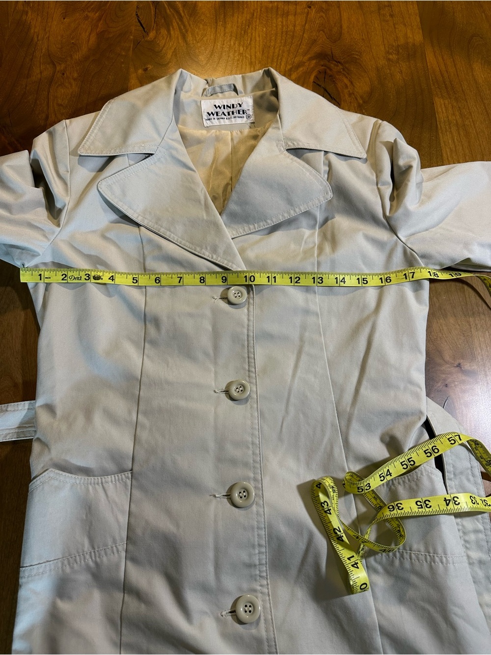 Vintage Windy Weather Beige Trench Coat Belted Size 8 Classic Rain Coat - Picture 6 of 12